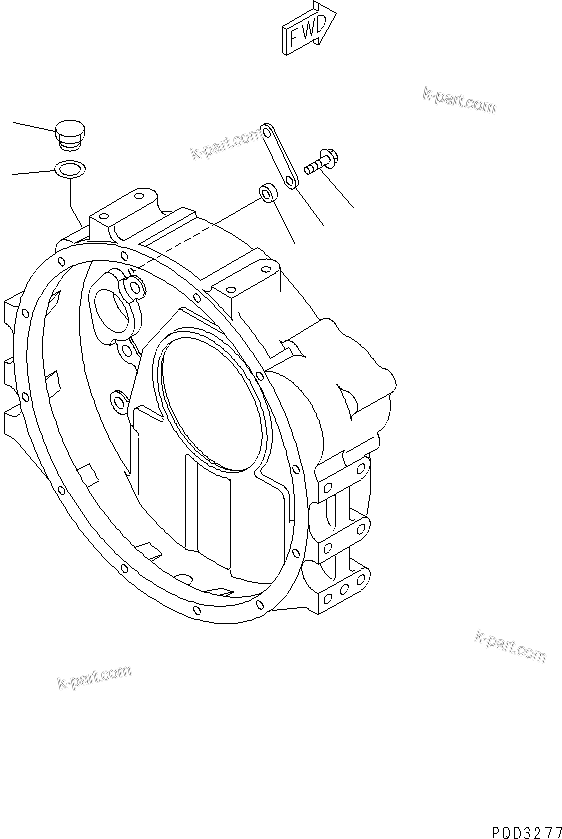 Komatsu parts book diagram for S6D102E-1W-D S/N 26200929-UP: FLYWHEEL HOUSING PLUG AND PLATE(#26265836-)