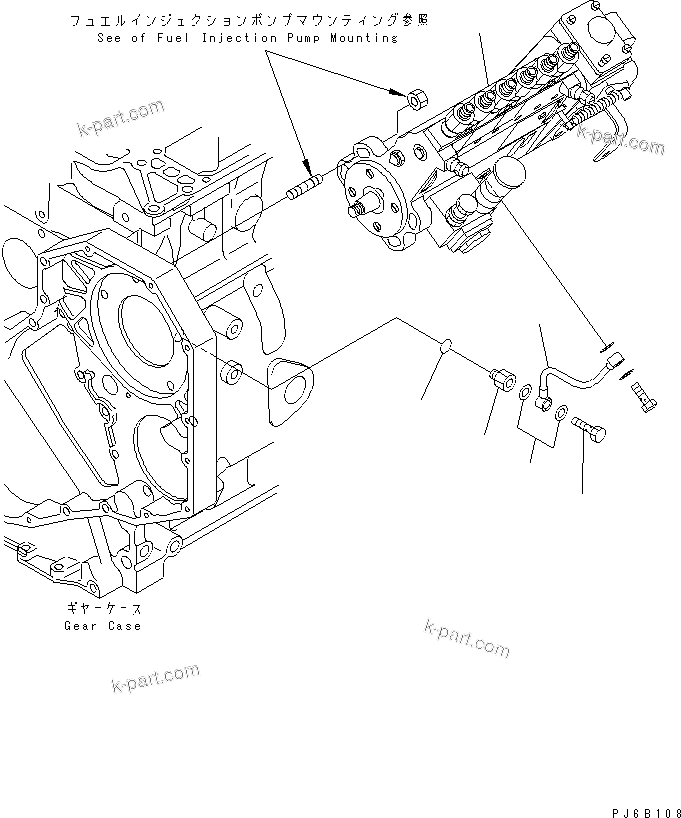 Komatsu parts book diagram for S6D102E-1W-D S/N 26200929-UP: FUEL INJECTION PUMP AND OIL PIPING(#26245702-)