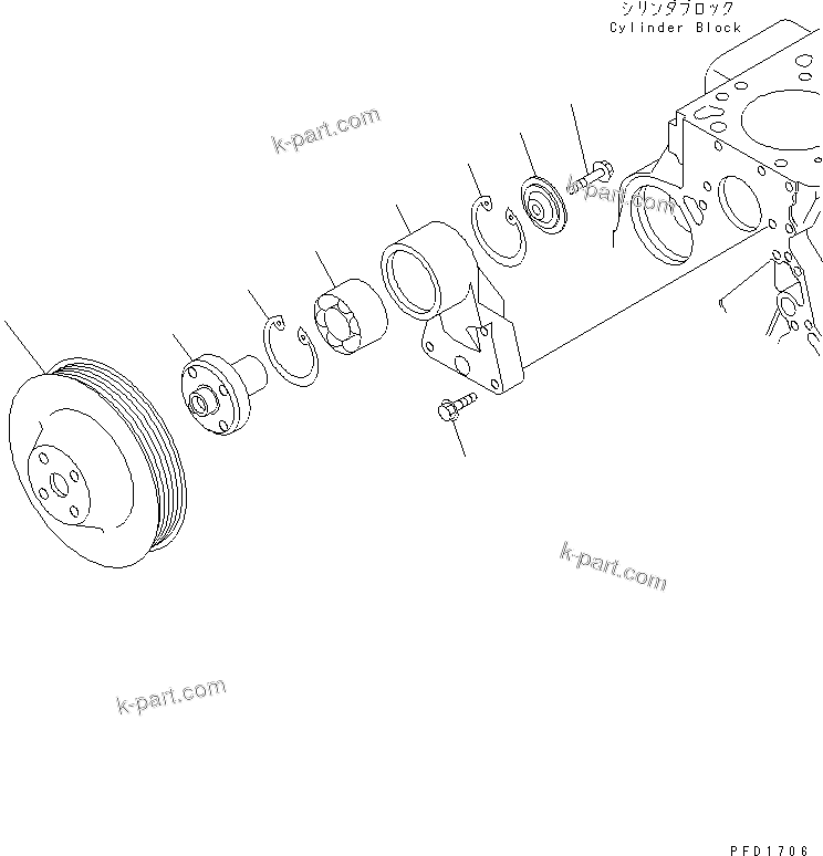 Komatsu parts book diagram for S6D102E-1W-D S/N 26200929-UP: FAN DRIVE PULLEY(#26206782-26230513)