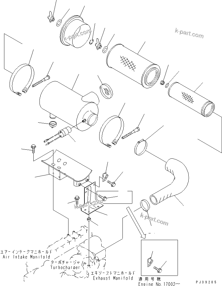 Komatsu parts book diagram for S6D108-1G-6 S/N 10001-UP: AIR CLEANER (DOUBLE ELEMENT TYPE)(#15614-25147)