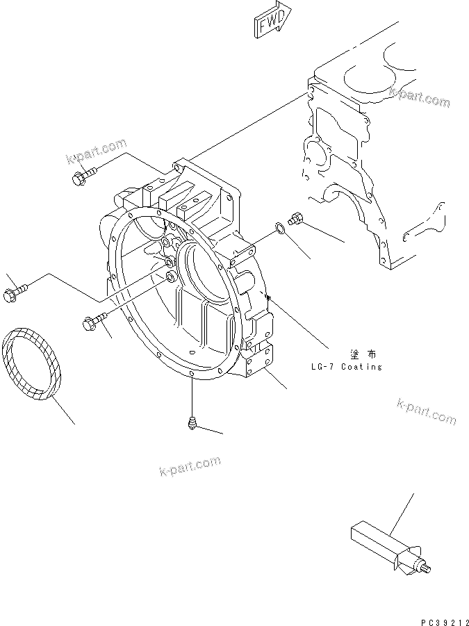 Komatsu parts book diagram for S6D108-1G-6 S/N 10001-UP: FLYWHEEL HOUSING(#15614-)