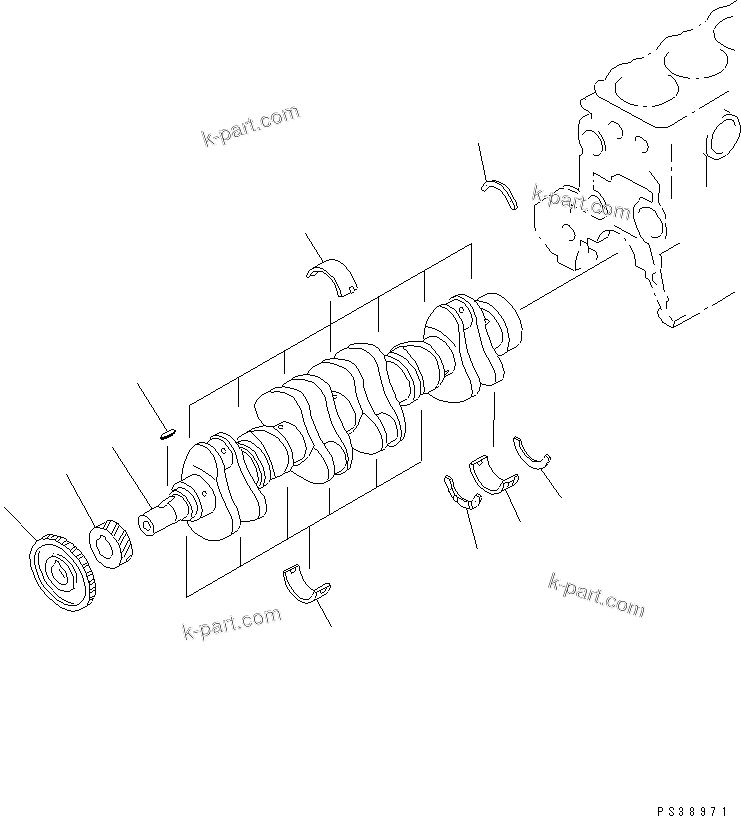Komatsu parts book diagram for S6D108-1G-6 S/N 10001-UP: CRANKSHAFT(#15614-)
