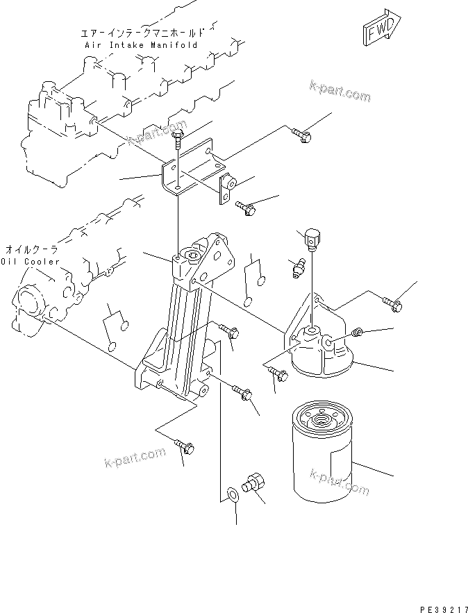 Komatsu parts book diagram for S6D108-1G-6 S/N 10001-UP: OIL FILTER(#15614-)