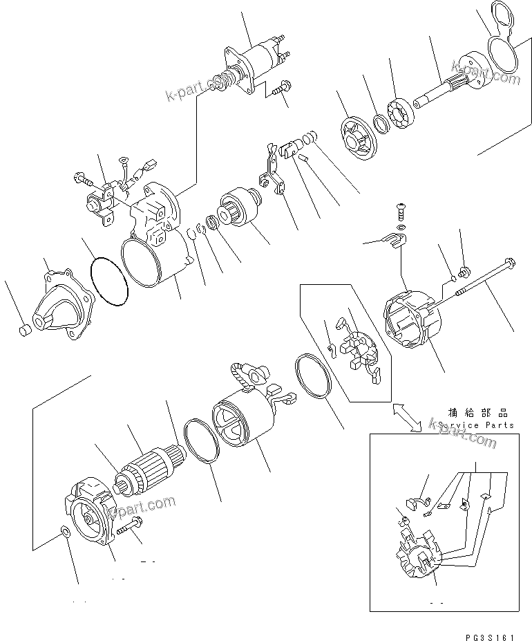 Komatsu parts book diagram for S6D108-1G-6 S/N 10001-UP: STARTING MOTOR (7.5KW) (INNER PARTS)(#15438-27756)