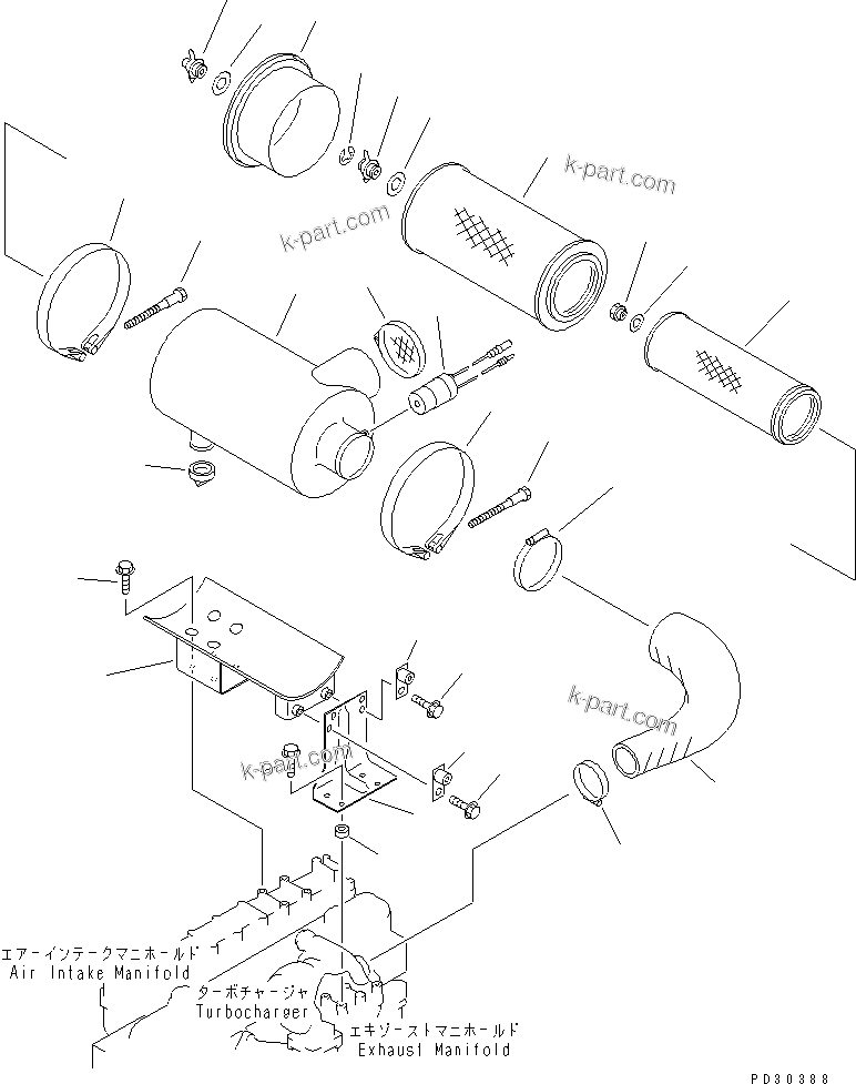Komatsu parts book diagram for S6D108E-2A-N6 S/N 19030-UP: AIR CLEANER (WITH CERAMIC MUFFLER) (TUNNEL SPEC.)(#21560-26947)