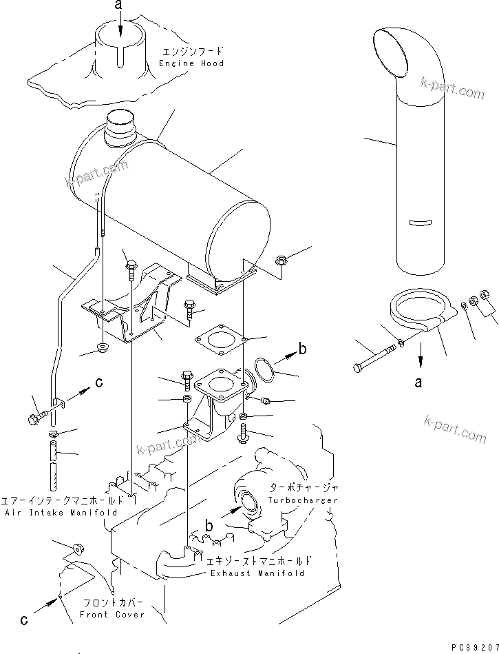 Komatsu parts book diagram for S6D108E-2A-N6 S/N 19030-UP: MUFFLER(#21560-30644)