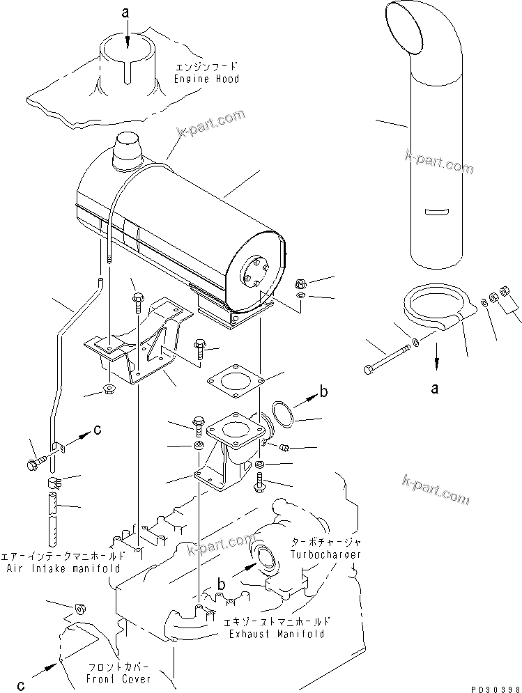 Komatsu parts book diagram for S6D108E-2A-N6 S/N 19030-UP: MUFFLER (CATALYZER TYPE)(#21560-32636)
