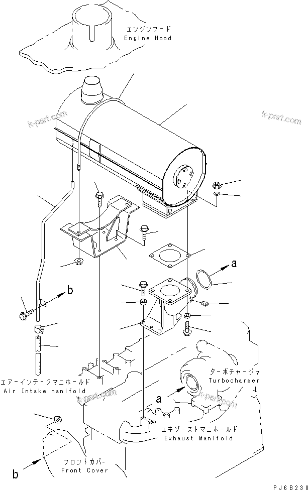 Komatsu parts book diagram for S6D108E-2A-N6 S/N 19030-UP: MUFFLER (CATALYZER TYPE)(#32637-)