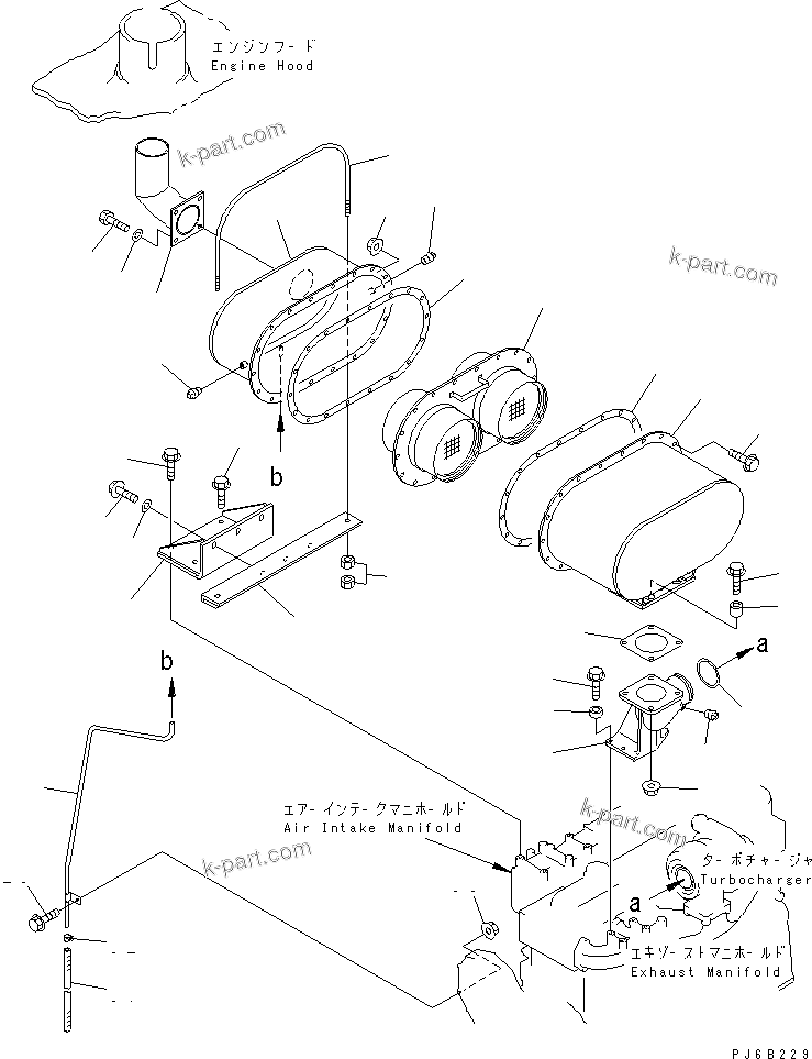 Komatsu parts book diagram for S6D108E-2A-N6 S/N 19030-UP: MUFFLER (CERAMIC TYPE) (TUNNEL SPEC.)(#32637-36227)