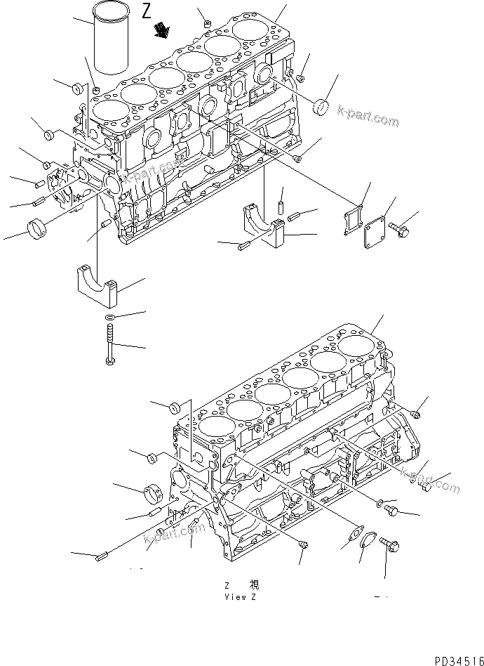 Komatsu parts book diagram for S6D108E-2A-N6 S/N 19030-UP: CYLINDER BLOCK(#21560-29475)