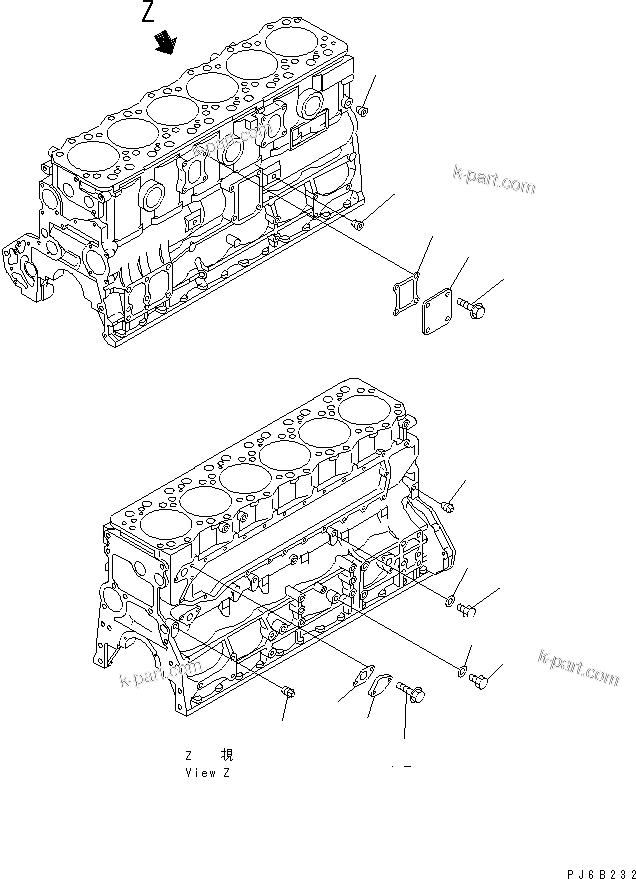 Komatsu parts book diagram for S6D108E-2A-N6 S/N 19030-UP: CYLINDER BLOCK MOUNTING(#29476-)