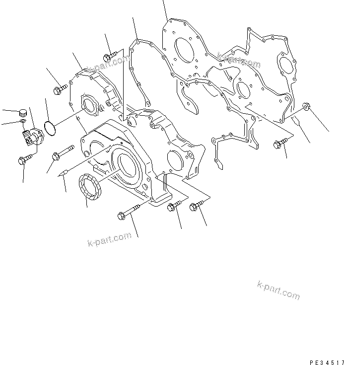 Komatsu parts book diagram for S6D108E-2A-N6 S/N 19030-UP: FRONT COVER (METRIC TACHOMETOR TYPE)(#21560-29475)