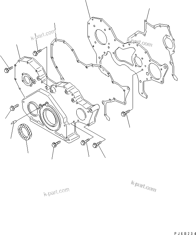 Komatsu parts book diagram for S6D108E-2A-N6 S/N 19030-UP: FRONT COVER (WITH AIR COMPRESSOR)(#29532-)