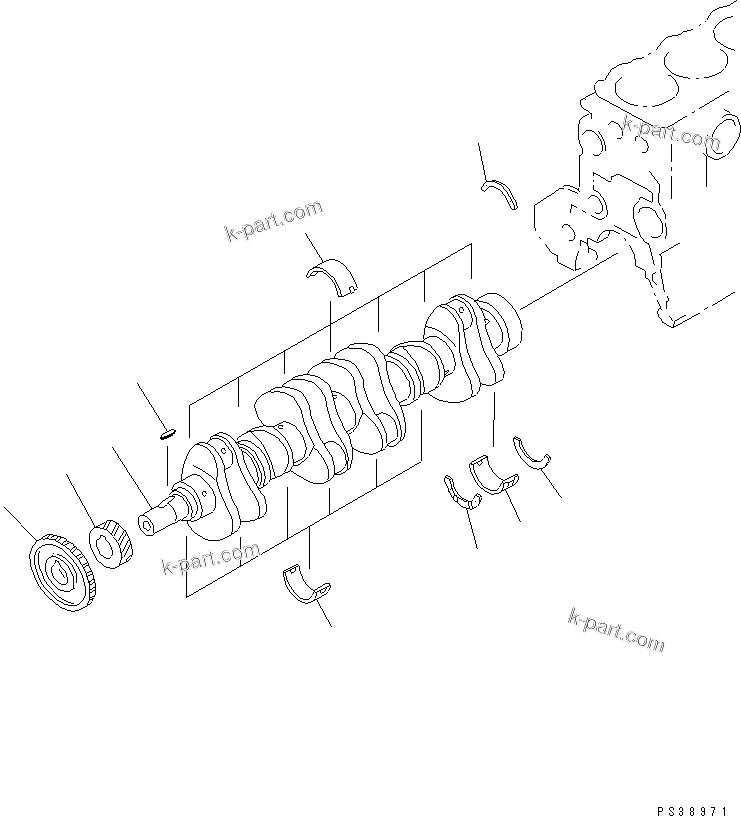 Komatsu parts book diagram for S6D108E-2A-N6 S/N 19030-UP: CRANKSHAFT(#21560-)