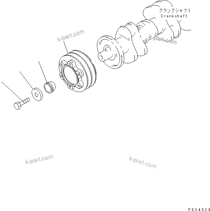 Komatsu parts book diagram for S6D108E-2A-N6 S/N 19030-UP: CRANK PULLEY (NON HARDENING PULLEY)(#21560-35927)