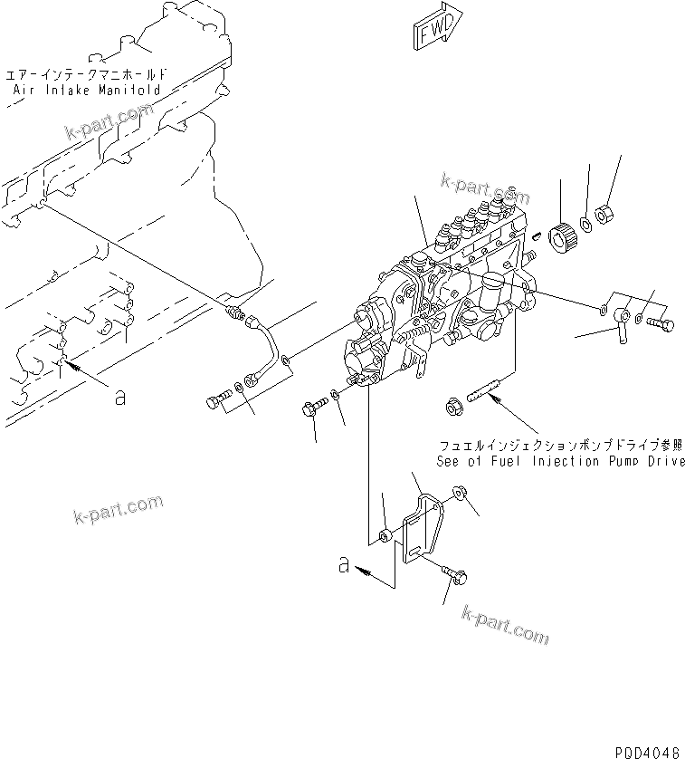 Komatsu parts book diagram for S6D108E-2A-N6 S/N 19030-UP: FUEL INJECTION PUMP MOUNTING(#21560-)