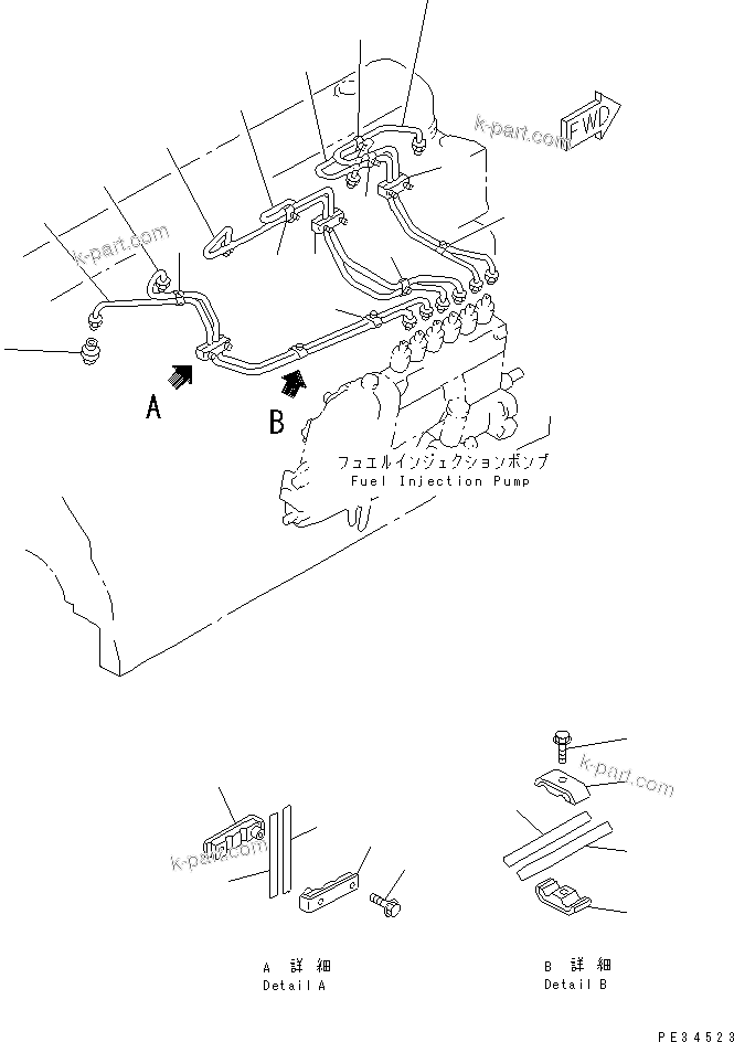 Komatsu parts book diagram for S6D108E-2A-N6 S/N 19030-UP: FUEL INJECTION PUMP PIPING(#21560-)