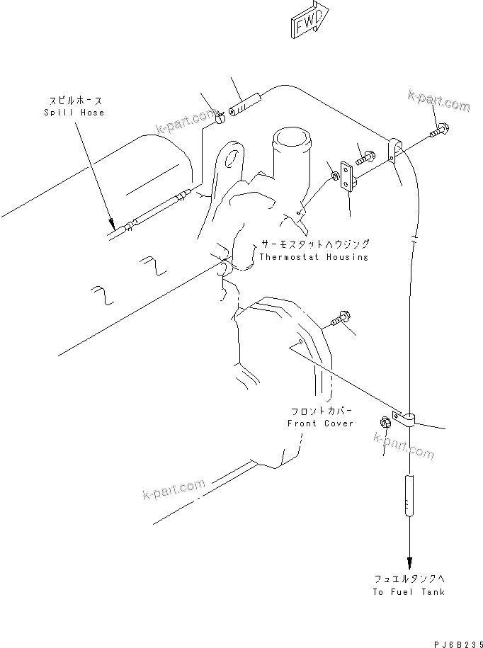 Komatsu parts book diagram for S6D108E-2A-N6 S/N 19030-UP: FUEL RETURN (WITH AIR COMPRESSOR)(#30009-)