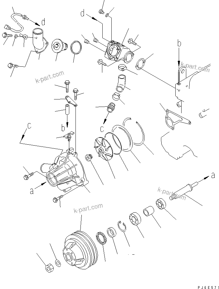 Komatsu parts book diagram for S6D108E-2A-N6 S/N 19030-UP: WATER PUMP(#35928-)