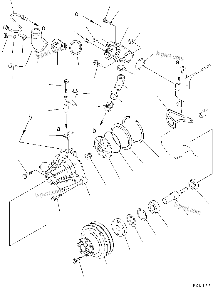 Komatsu parts book diagram for S6D108E-2A-N6 S/N 19030-UP: WATER PUMP(#21560-35927)