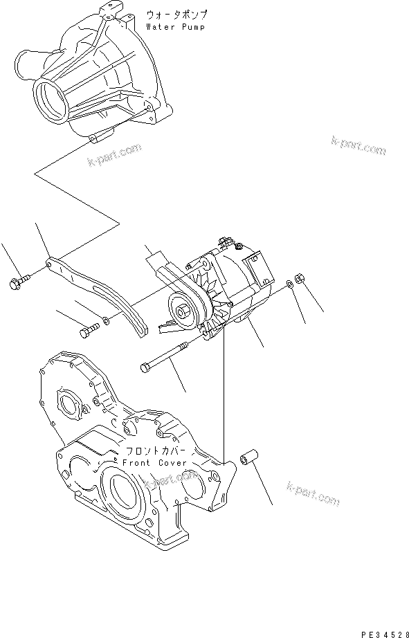 Komatsu parts book diagram for S6D108E-2A-N6 S/N 19030-UP: ALTERNATOR MOUNTING (75A)(#21560-)