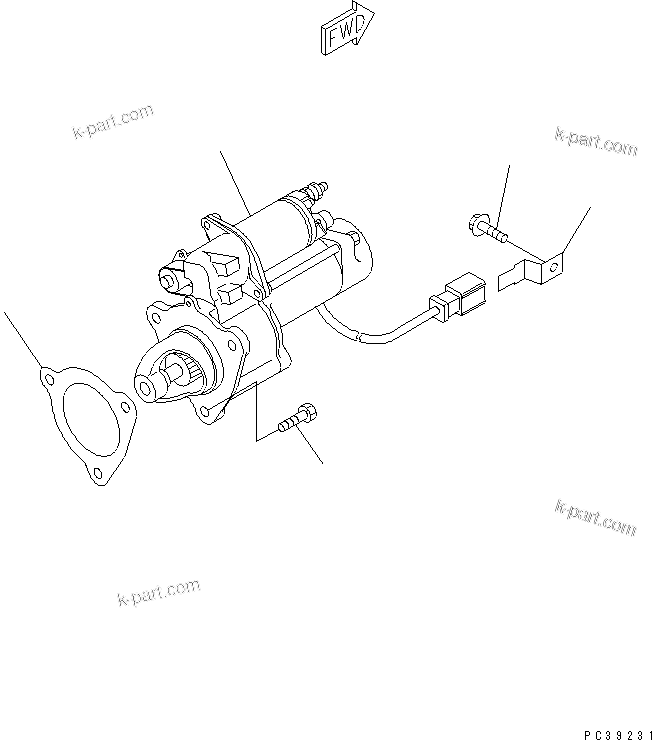 Komatsu parts book diagram for S6D108E-2A-N6 S/N 19030-UP: STARTING MOTOR MOUNTING (7.5KW)(#21560-27866)