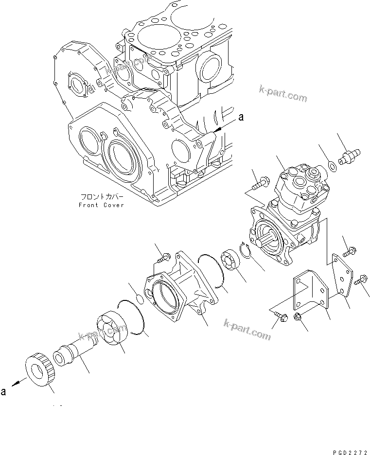 Komatsu parts book diagram for S6D108E-2A-N6 S/N 19030-UP: AIR COMPRESSOR MOUNTING(#30009-)