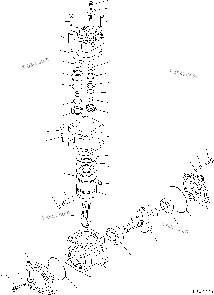 Komatsu parts book diagram for S6D108E-2A-N6 S/N 19030-UP: AIR COMPRESSOR (INNER PARTS)(#30009-)