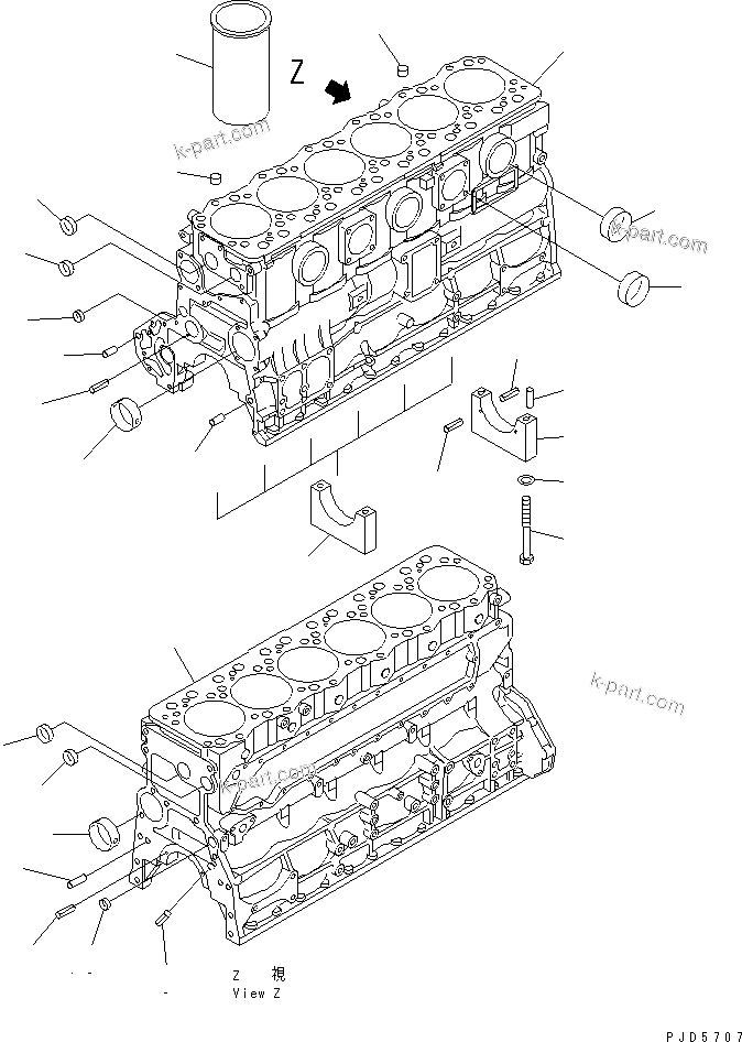 Komatsu parts book diagram for S6D108-1C-6 S/N 10001-UP: CYLINDER BLOCK