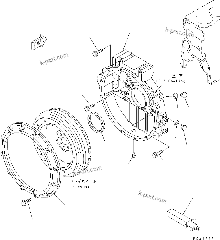 Komatsu parts book diagram for S6D108-1C-6 S/N 10001-UP: FLYWHEEL HOUSING