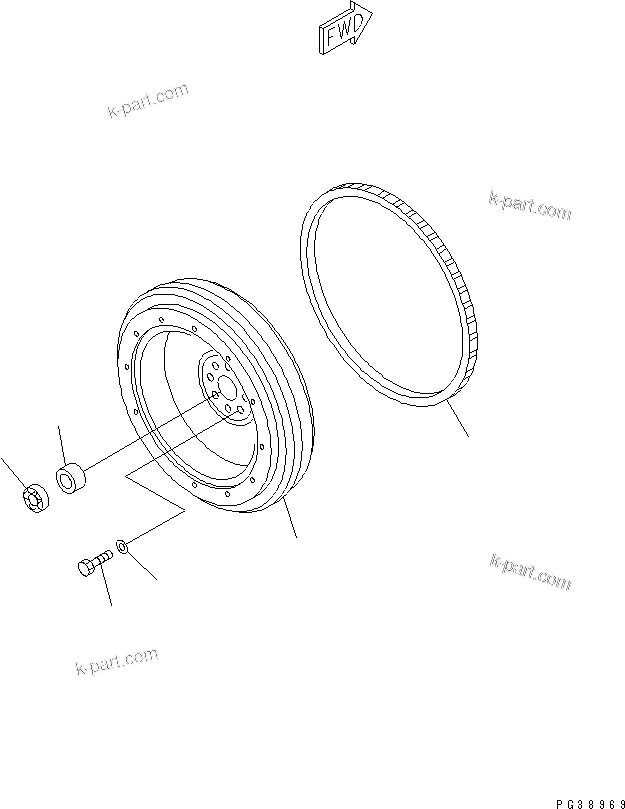Komatsu parts book diagram for S6D108-1C-6 S/N 10001-UP: FLYWHEEL