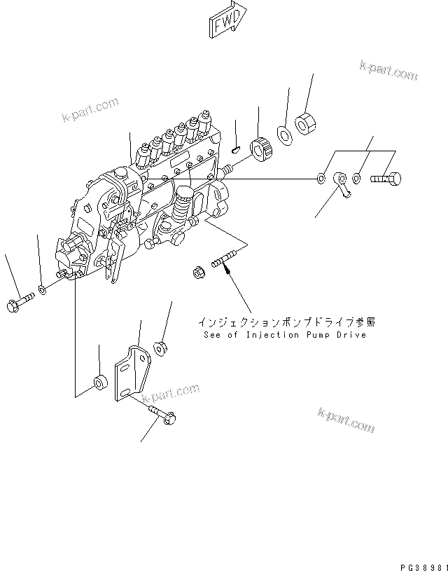 Komatsu parts book diagram for S6D108-1C-6 S/N 10001-UP: FUEL INJECTION PUMP MOUNTING