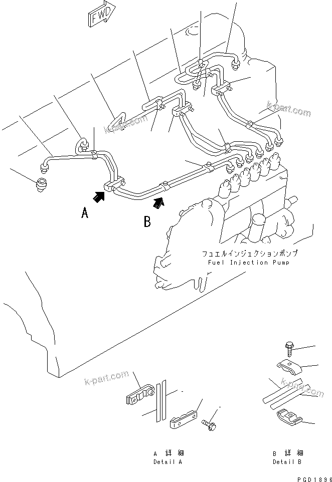 Komatsu parts book diagram for S6D108-1C-6 S/N 10001-UP: FUEL INJECTION PUMP PIPING