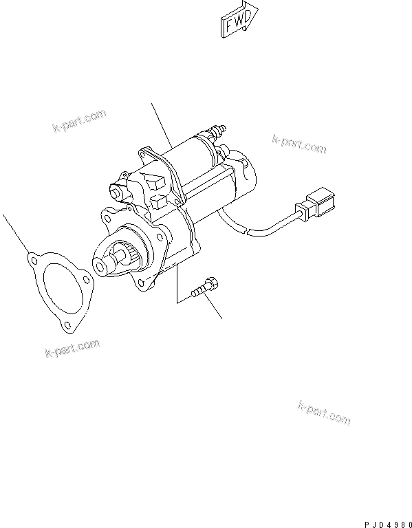 Komatsu parts book diagram for S6D108-1C-6 S/N 10001-UP: STARTING MOTOR MOUNTING (7.5KW) (X CONNECTOR SPEC.)(#13936-25751)