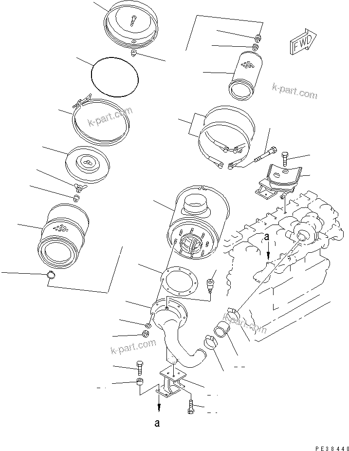 Komatsu parts book diagram for S6D125E-2H S/N 60863-UP: AIR CLEANER MOUNTING(#61582-)
