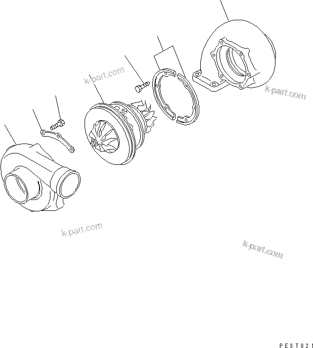 Komatsu parts book diagram for S6D125E-2H S/N 60863-UP: TURBOCHARGER (WITH COVER) (INNER PARTS)(#61659-)