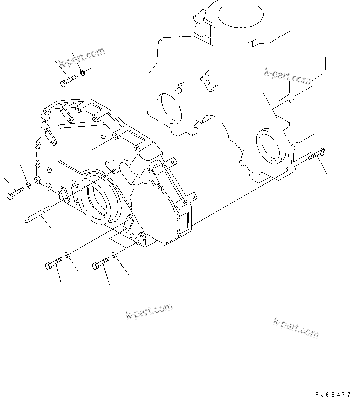 Komatsu parts book diagram for S6D125E-2H S/N 60863-UP: FRONT COVER MOUNTING(#76694-)