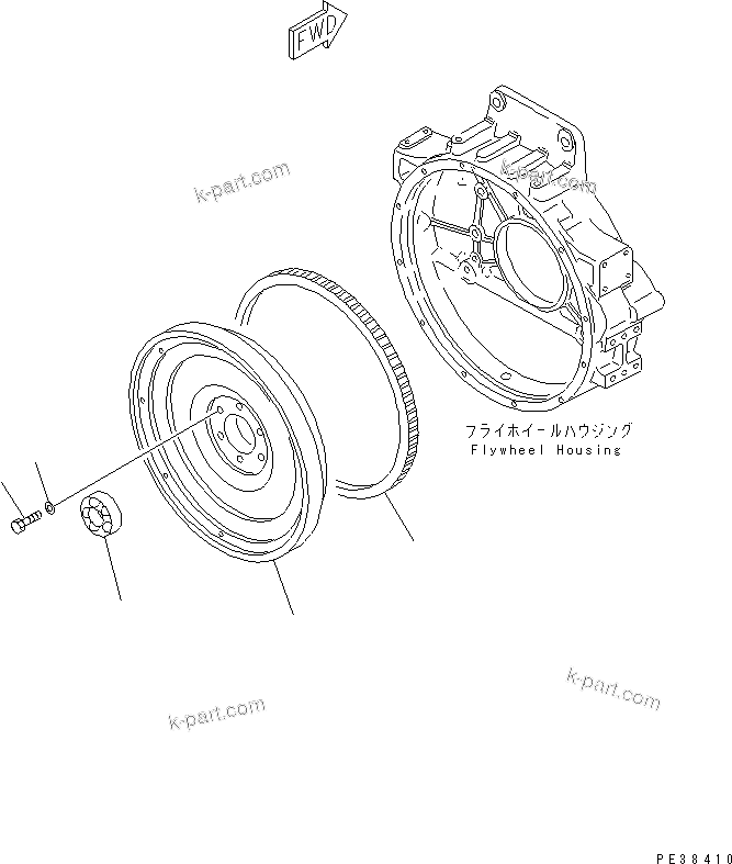 Komatsu parts book diagram for S6D125E-2H S/N 60863-UP: FLYWHEEL (NOISE SUPPRESSION SPEC.)(#61582-)