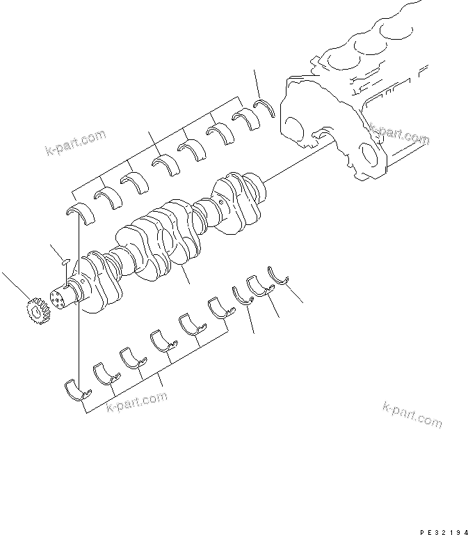 Komatsu parts book diagram for S6D125E-2H S/N 60863-UP: CRANKSHAFT