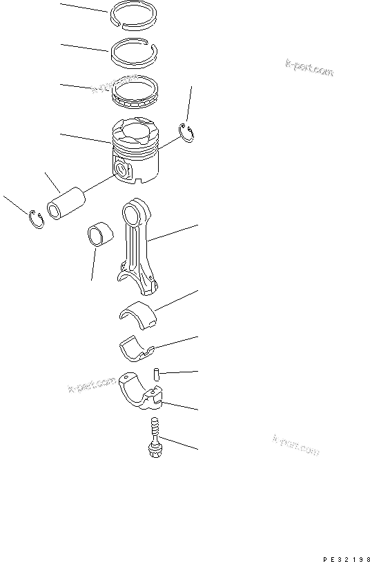 Komatsu parts book diagram for S6D125E-2H S/N 60863-UP: PISTON(#61582-)