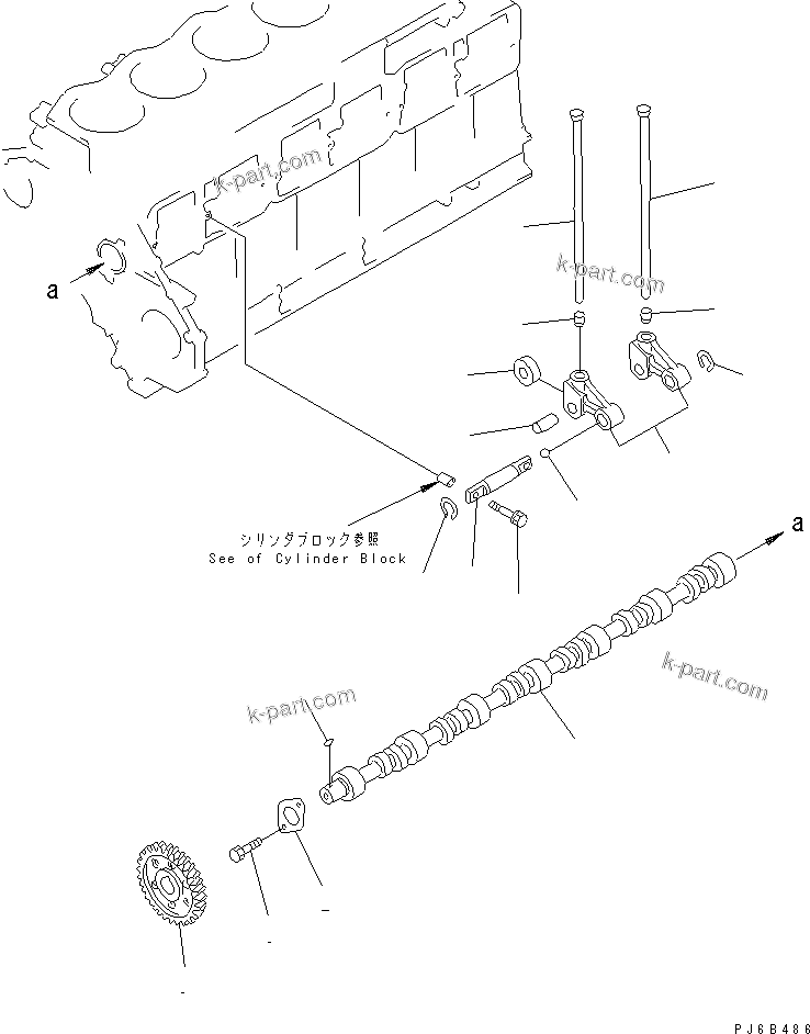 Komatsu parts book diagram for S6D125E-2H S/N 60863-UP: CAMSHAFT(#61582-76475)