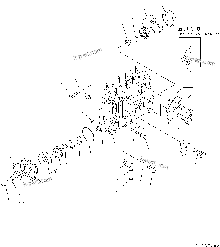 Komatsu parts book diagram for S6D125E-2H S/N 60863-UP: FUEL INJECTION PUMP (PUMP) (1/2) (INNER PARTS)(#61659-)