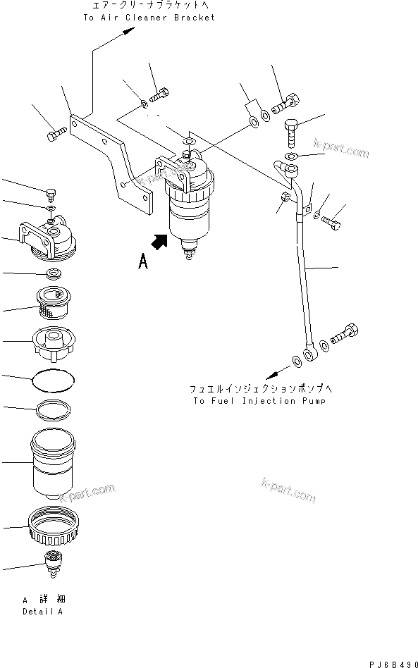 Komatsu parts book diagram for S6D125E-2H S/N 60863-UP: WATER SEPARATOR MOUNTING(#61659-)