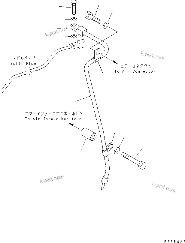 Komatsu parts book diagram for S6D125E-2H S/N 60863-UP: FUEL RETURN(#61582-)