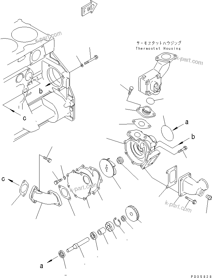 Komatsu parts book diagram for S6D125E-2H S/N 60863-UP: WATER PUMP(#61582-75016)