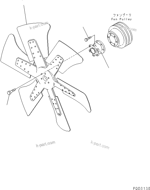Komatsu parts book diagram for S6D125E-2H S/N 60863-UP: COOLING FAN(#61582-)
