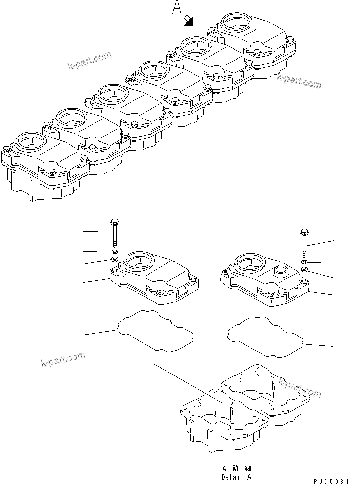 Komatsu parts book diagram for S6D125E-2C-6 S/N 60721-UP: HEAD COVER(#75758-)