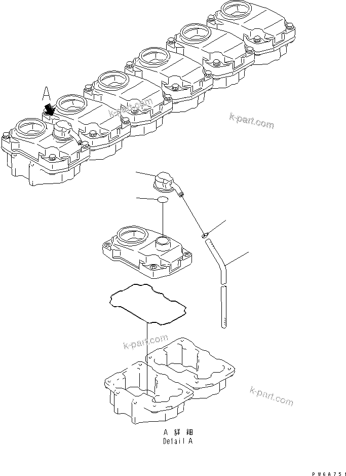 Komatsu parts book diagram for S6D125E-2C-6 S/N 60721-UP: HEAD COVER RELATED PARTS (BREATHER)(#75758-)