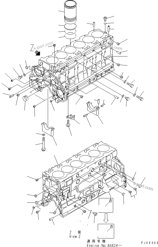 Komatsu parts book diagram for S6D125E-2C-6 S/N 60721-UP: CYLINDER BLOCK(#76476-)