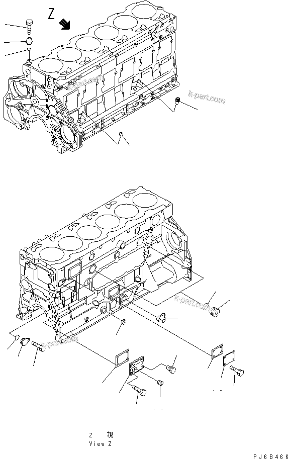Komatsu parts book diagram for S6D125E-2C-6 S/N 60721-UP: CYLINDER BLOCK BLIND COVER AND PLUG(#76476-)